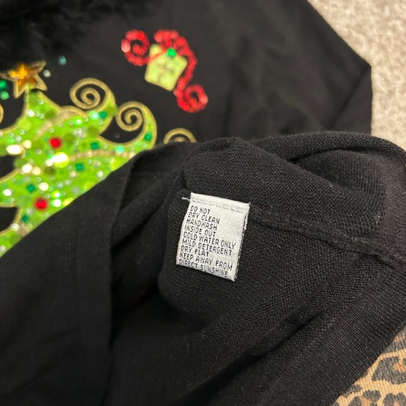 Vintage Jack B Quick Christmas Sweater Faux Fur Collar Women Small Tree Beaded - Picture 9 of 10
